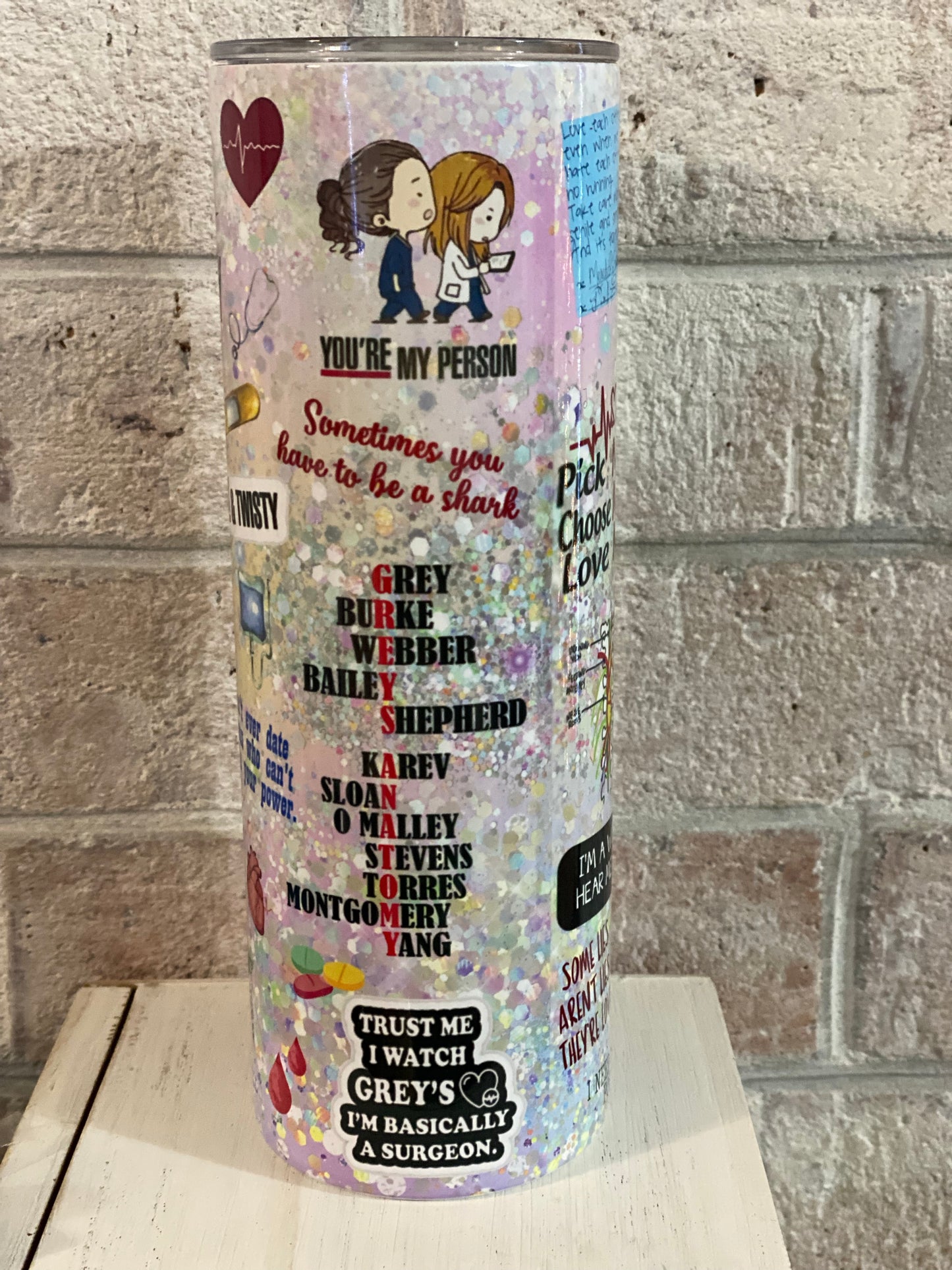 20oz. Tumbler Glitter Grey’s Anatomy Design