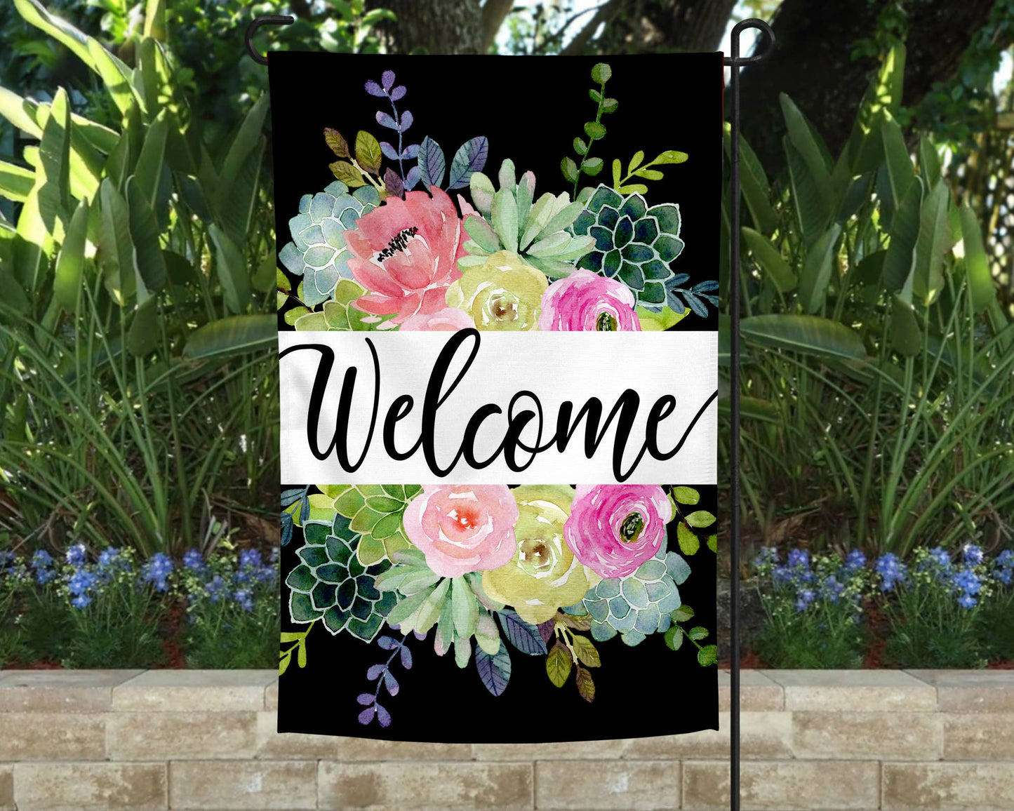 Garden Flag - Welcome Floral Succulents