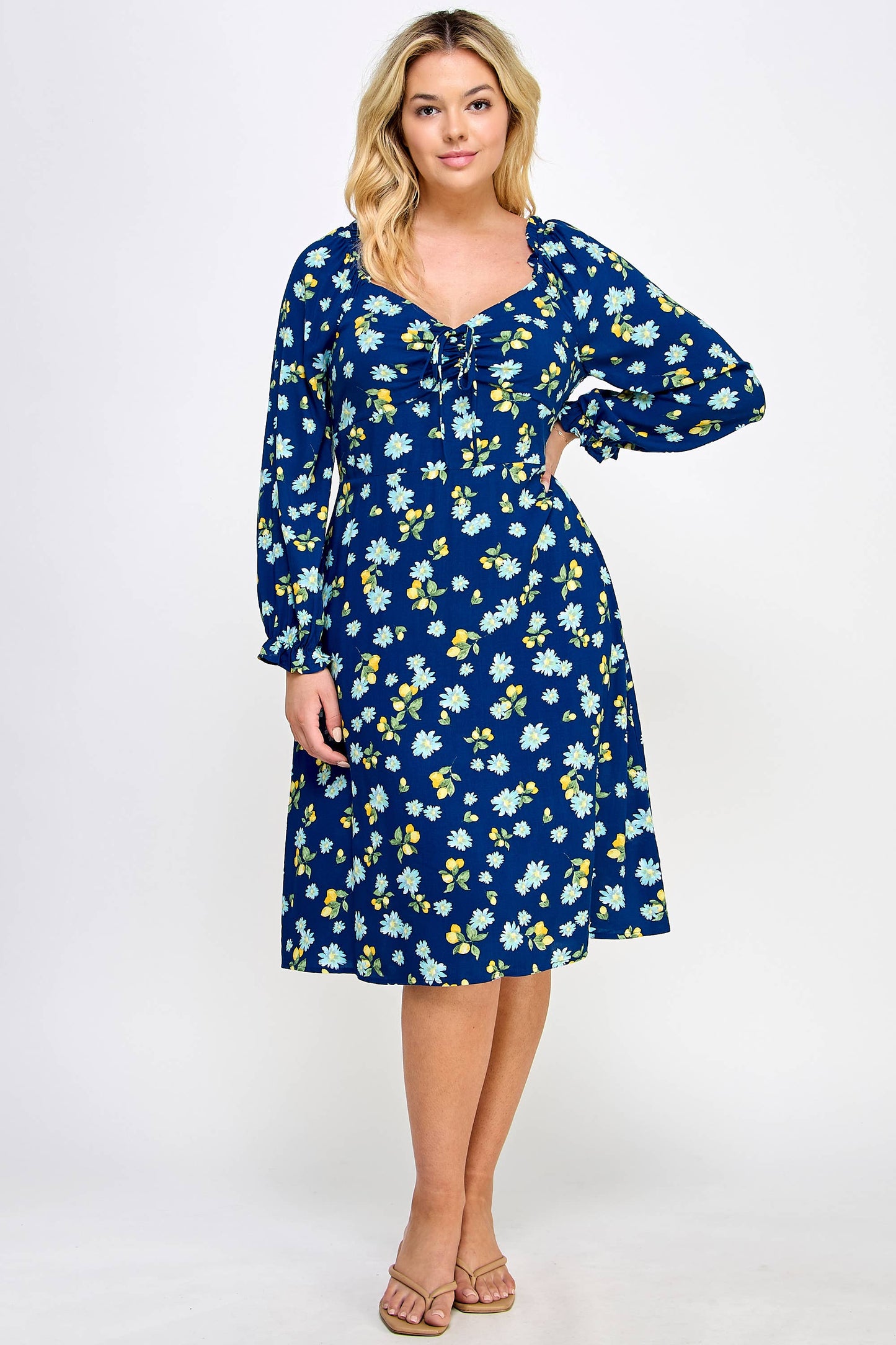 PLUS SIZE 3/4 SLEEVE MIDI DRESS