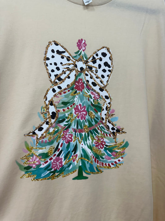 Dainty Christmas Tree w/Bow Long Sleeve Bella Canvas Tee