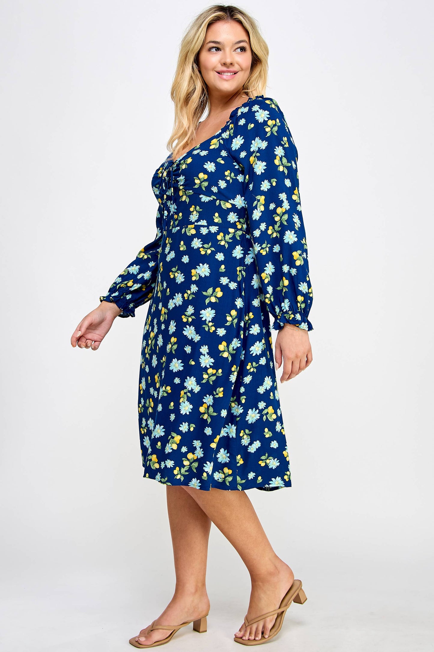 PLUS SIZE 3/4 SLEEVE MIDI DRESS