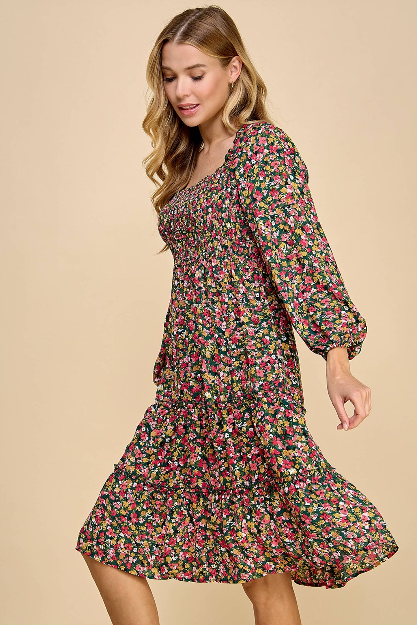 TIERED DRESS W/SMOCKING & LONG SLEEVE A450877M68