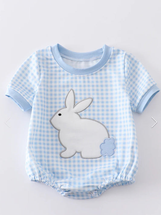 Blue plaid Easter Bunny Appliqué Boy Bubble