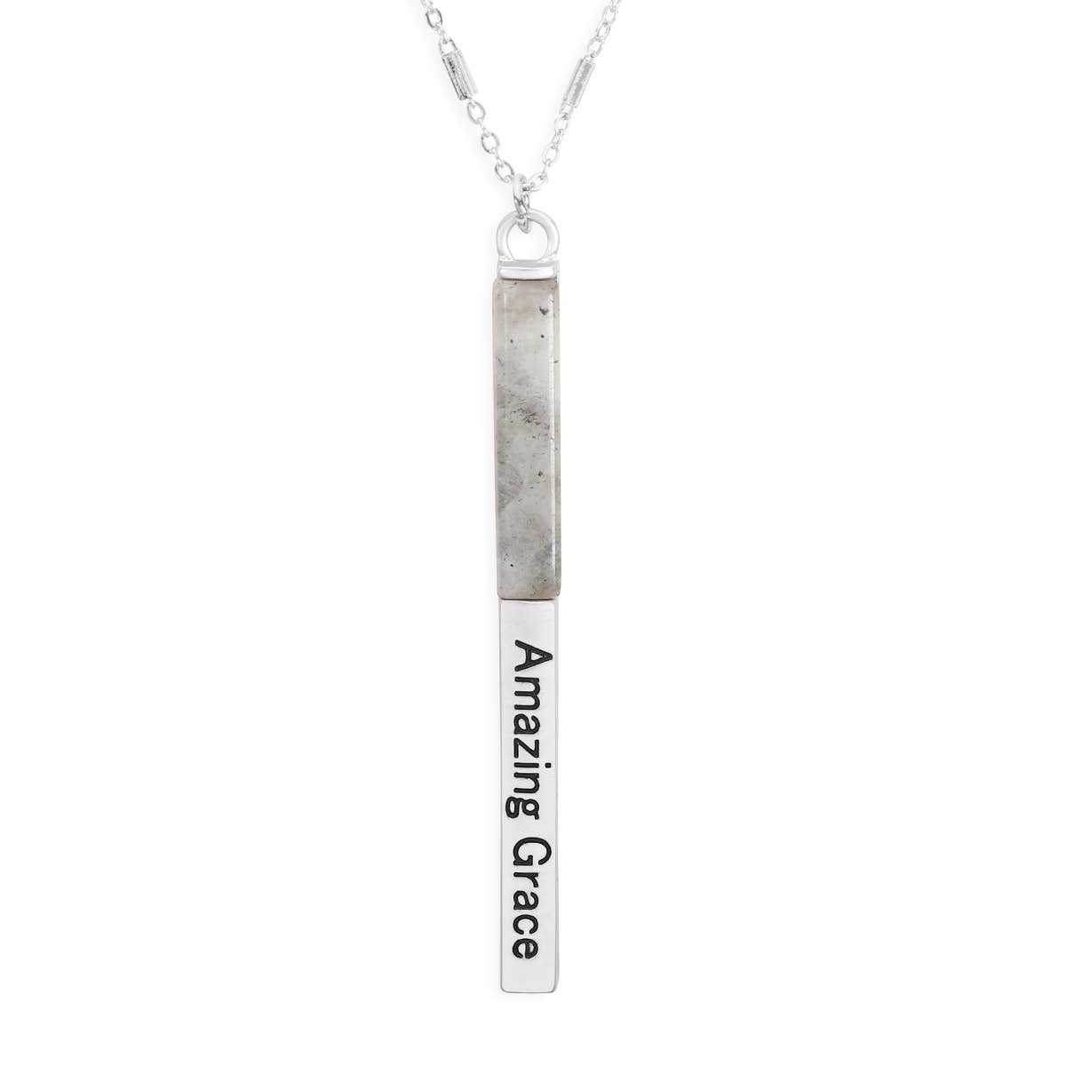 Amazing Grace Half Metal & Stone Bar Pendant Necklace