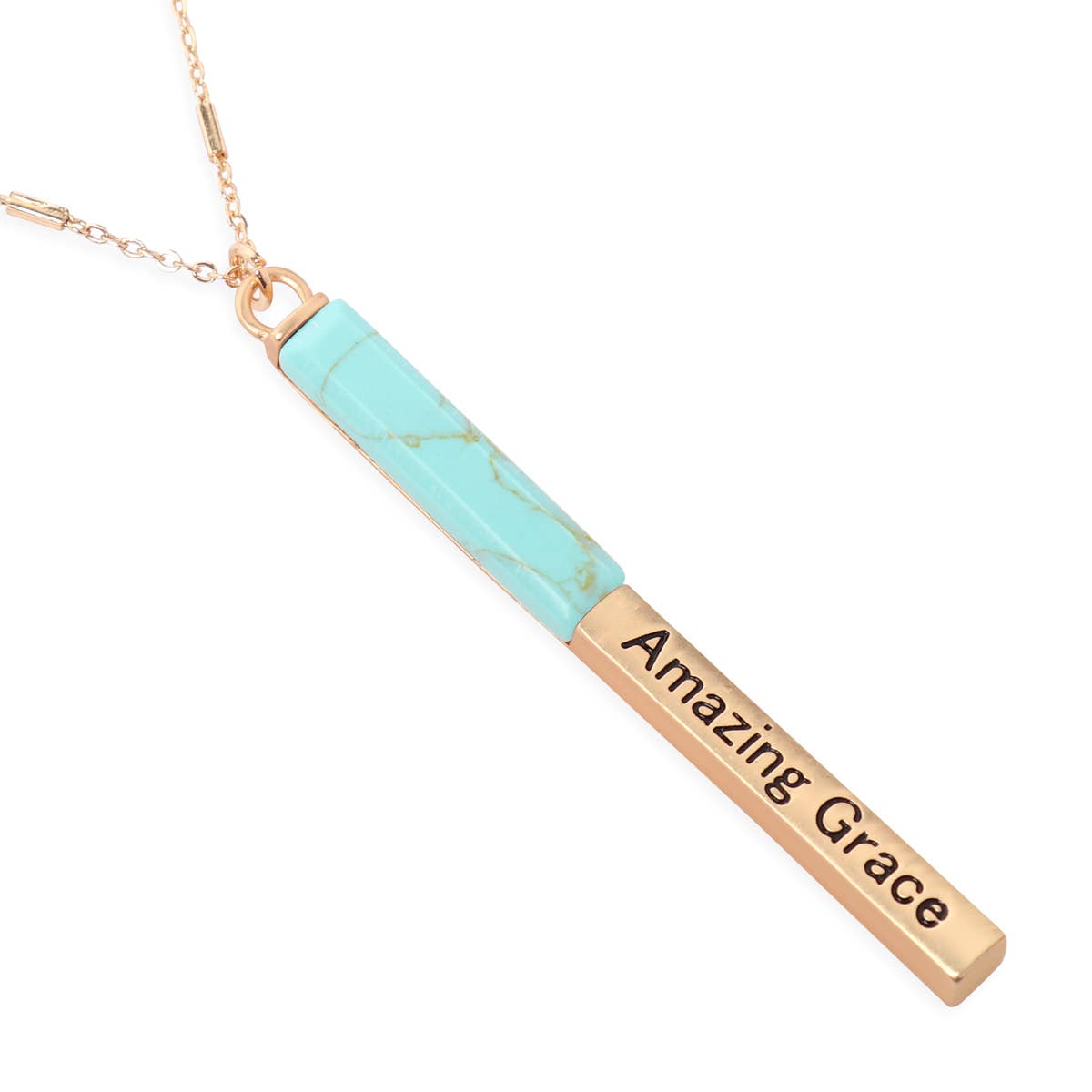 Amazing Grace Half Metal & Stone Bar Pendant Necklace