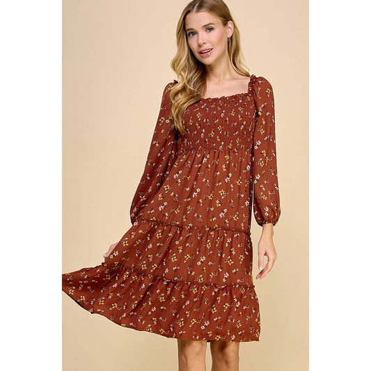 TIERED DRESS W/SMOCKING & LONG SLEEVE