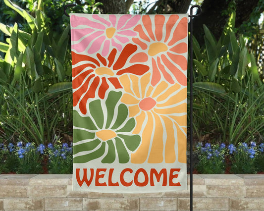 Garden Flag - Welcome Boho Flowers Cream