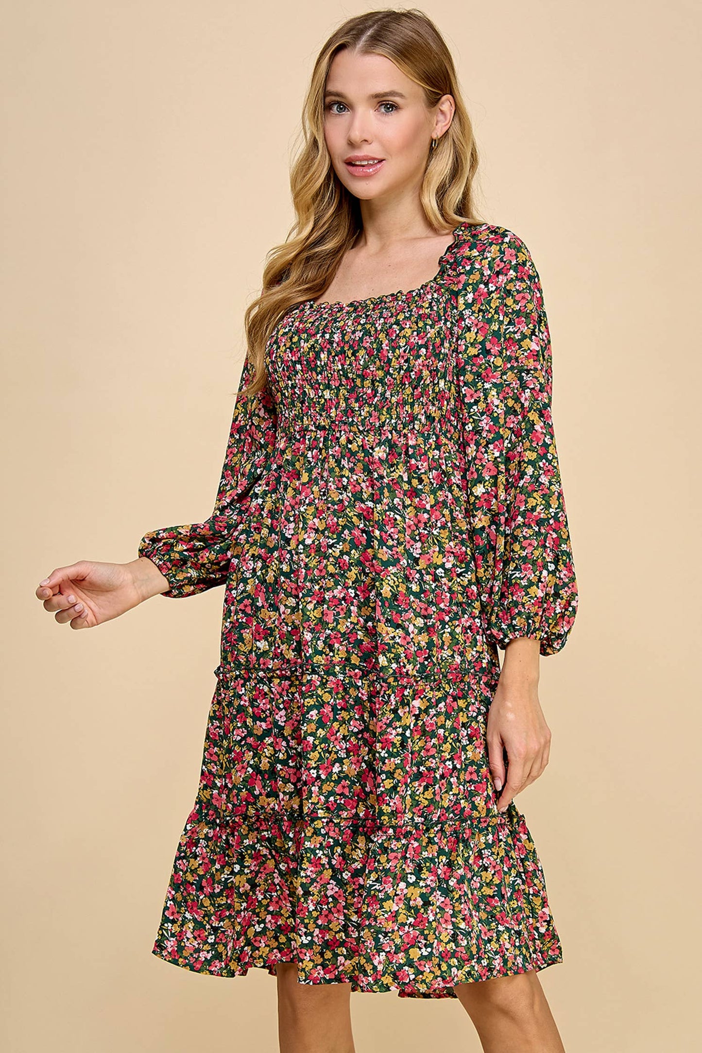 TIERED DRESS W/SMOCKING & LONG SLEEVE A450877M68