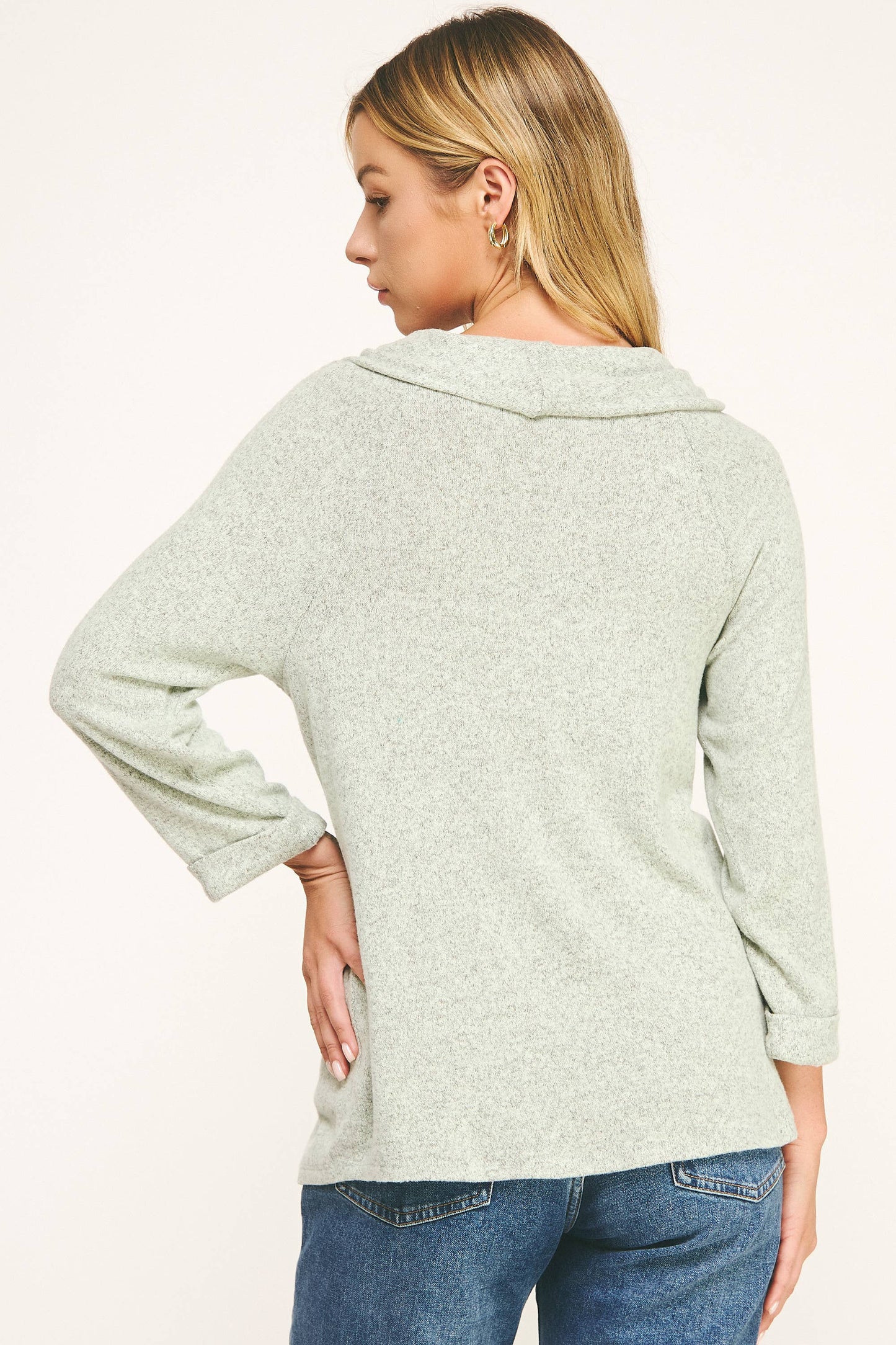 COWL NECK SWEATER WITH BUTTON ACCENTS