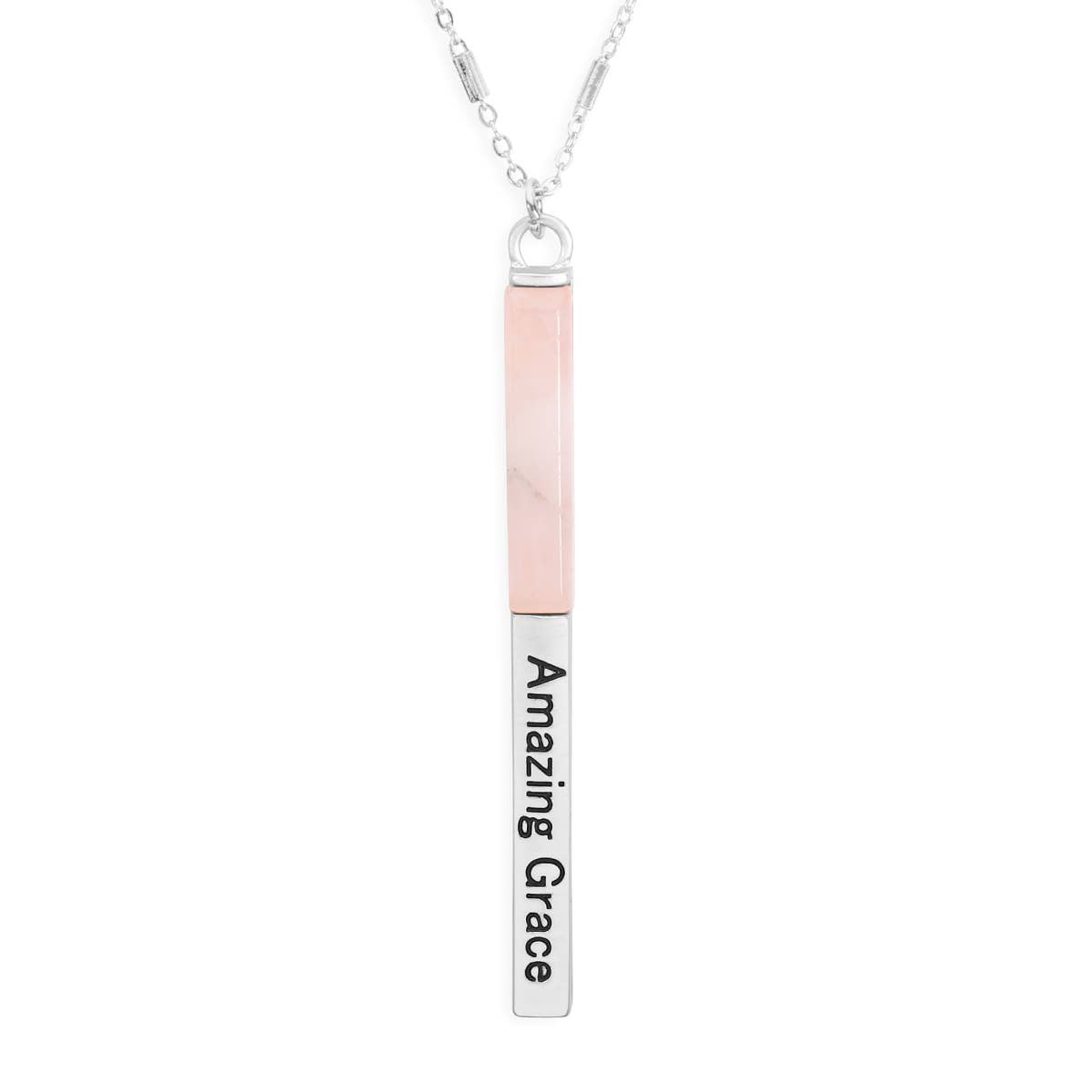 Amazing Grace Half Metal & Stone Bar Pendant Necklace