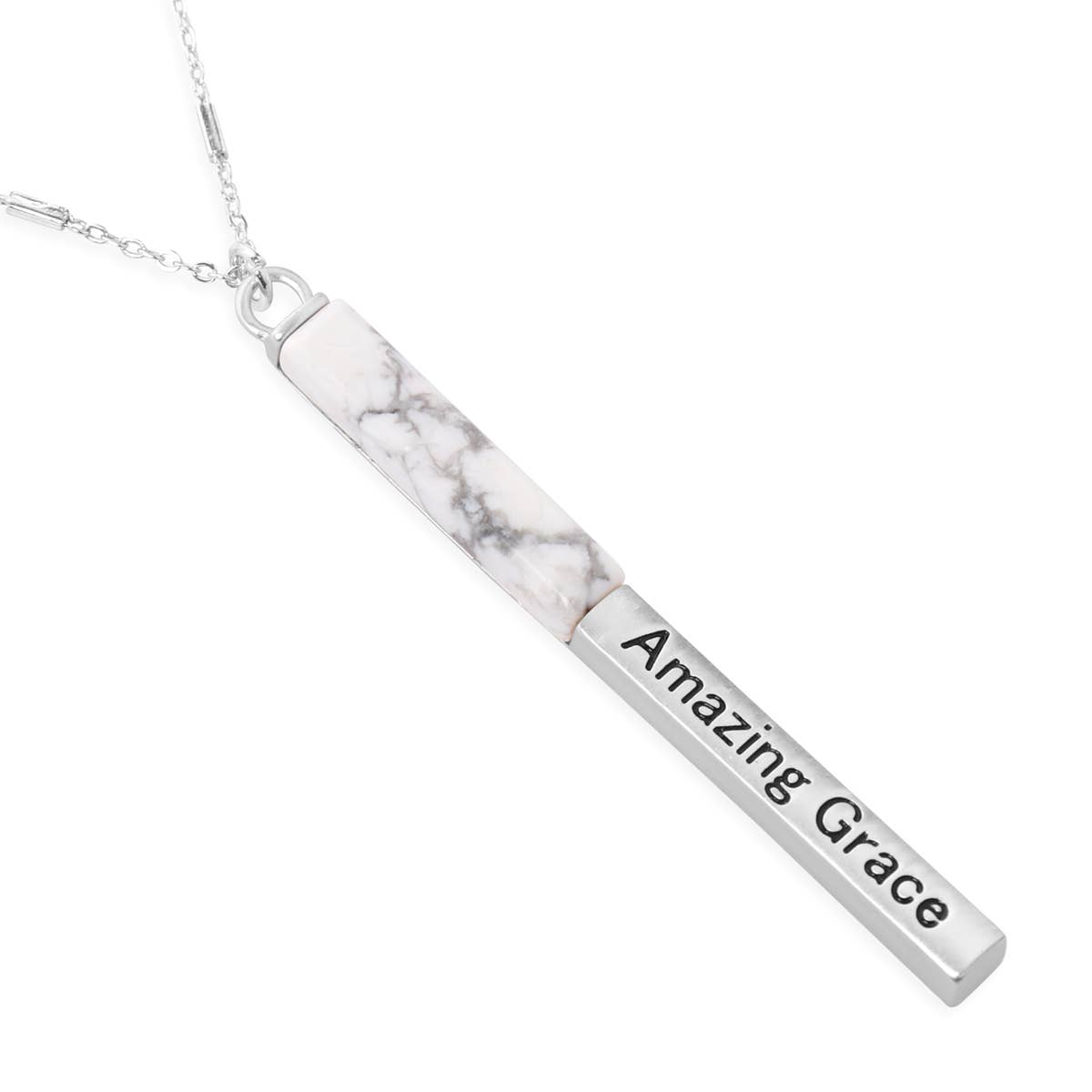 Amazing Grace Half Metal & Stone Bar Pendant Necklace