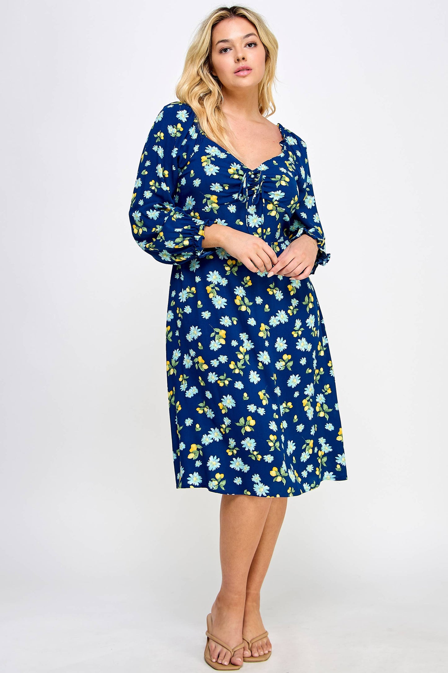 PLUS SIZE 3/4 SLEEVE MIDI DRESS