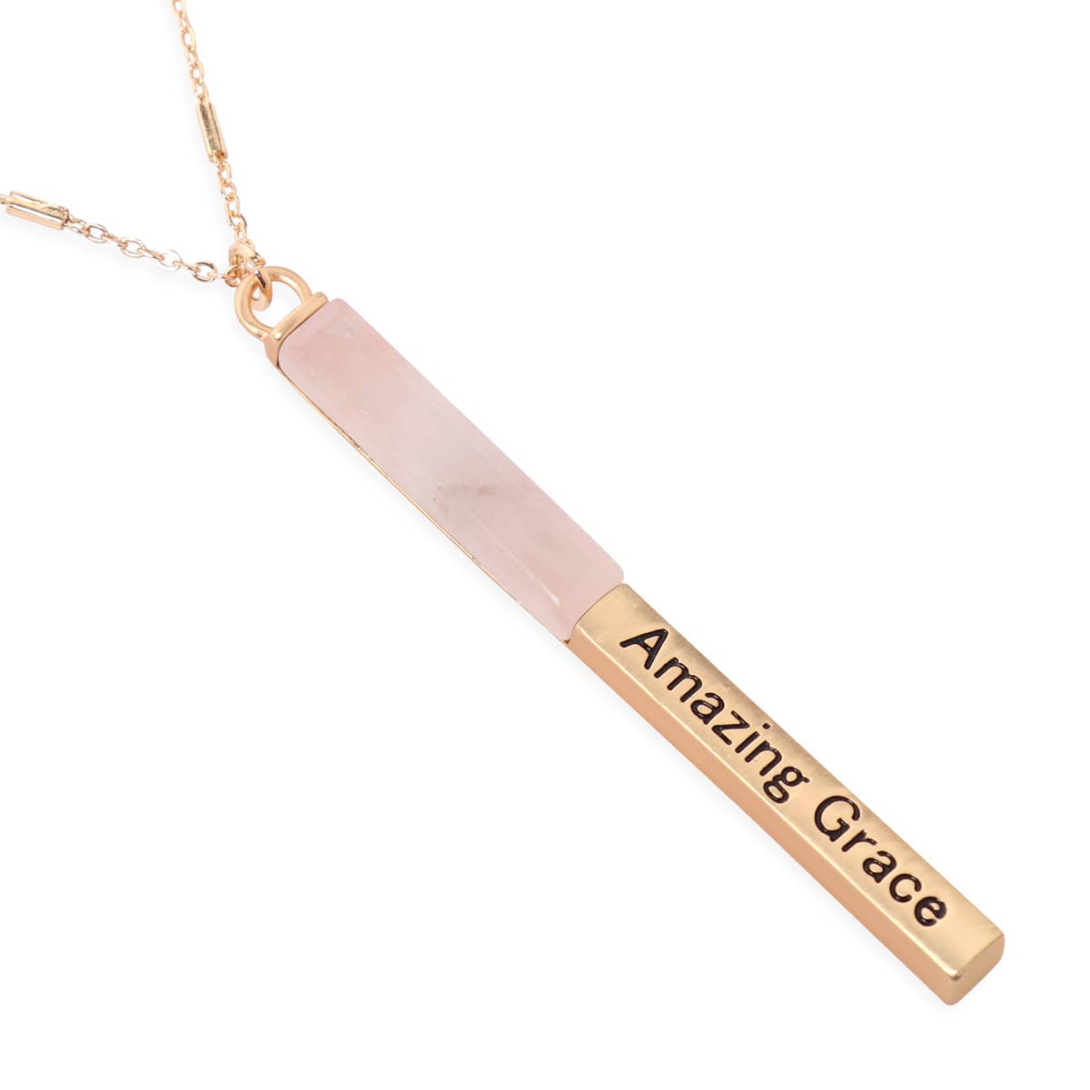 Amazing Grace Half Metal & Stone Bar Pendant Necklace