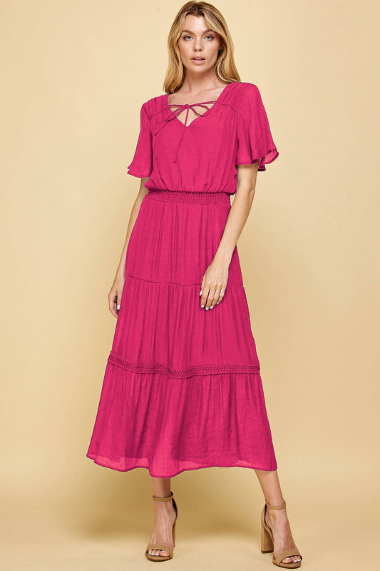 KEYHOLE CROCHET TIER MAXI DRESS