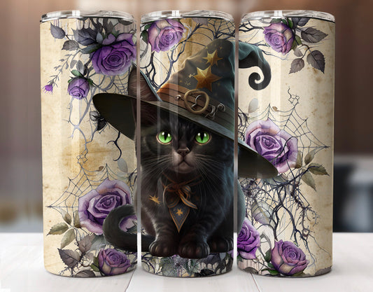 20oz. Tumbler Black Cat with Witches hat