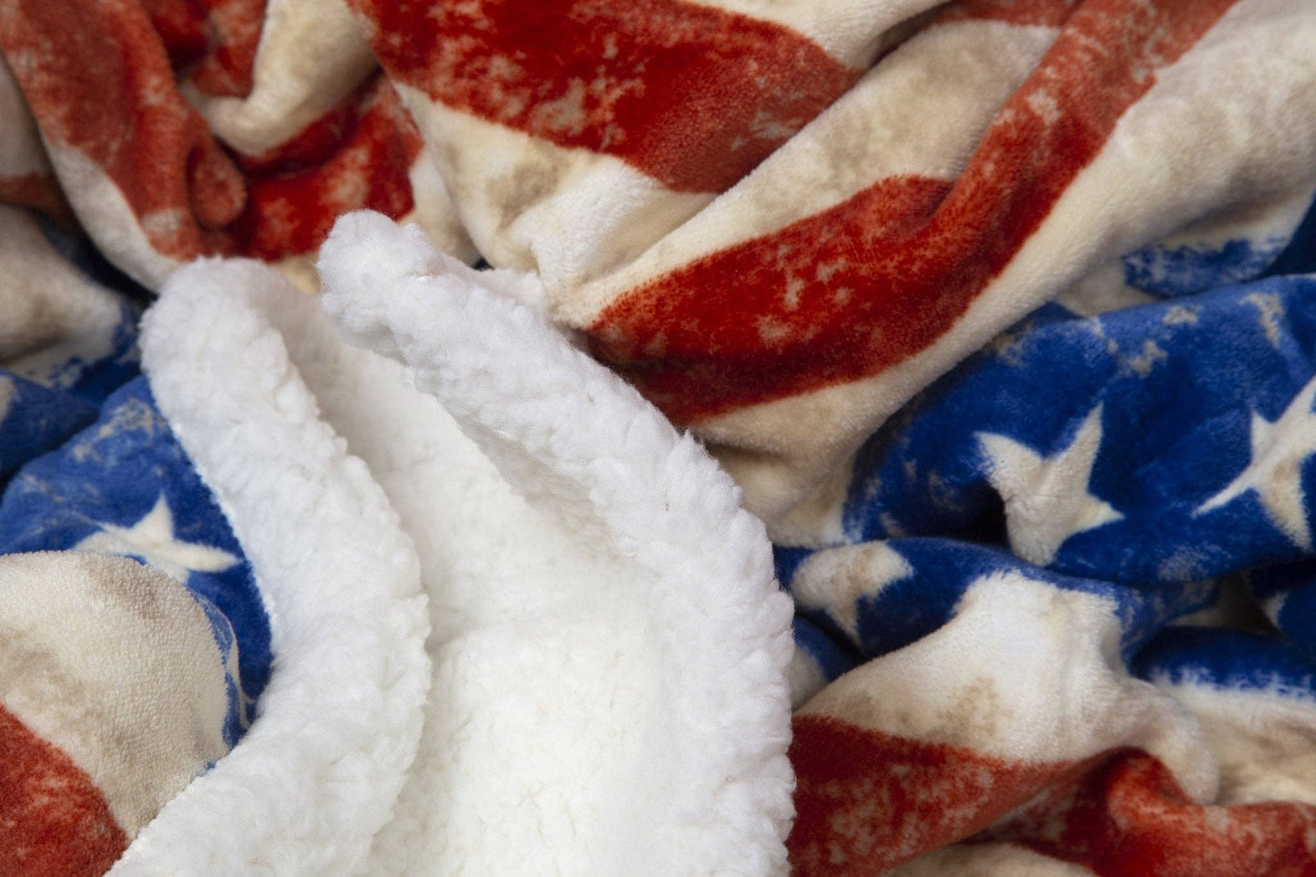 Wrangler Stars & Stripes USA American Flag Plush Fur Sherpa Borrego Fleece Throw Blanket