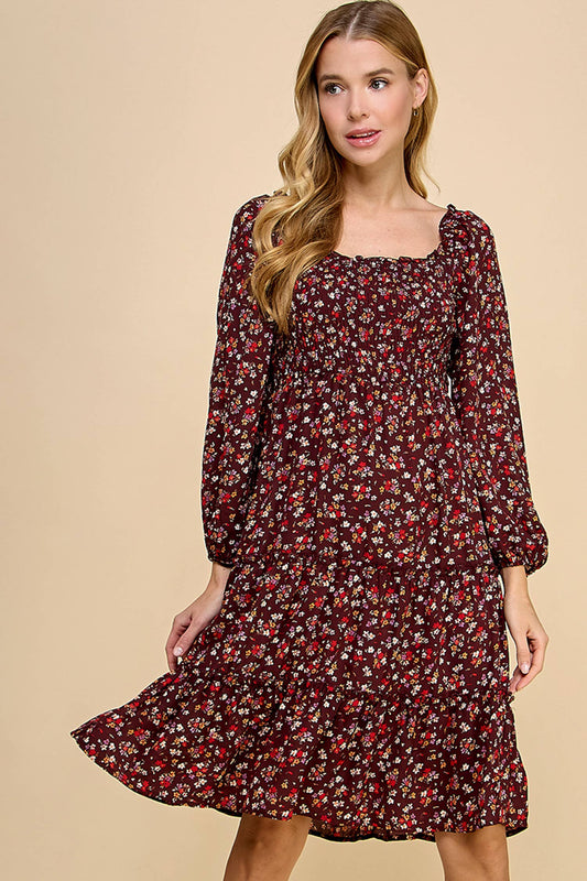 TIERED DRESS W/SMOCKING & LONG SLEEVE