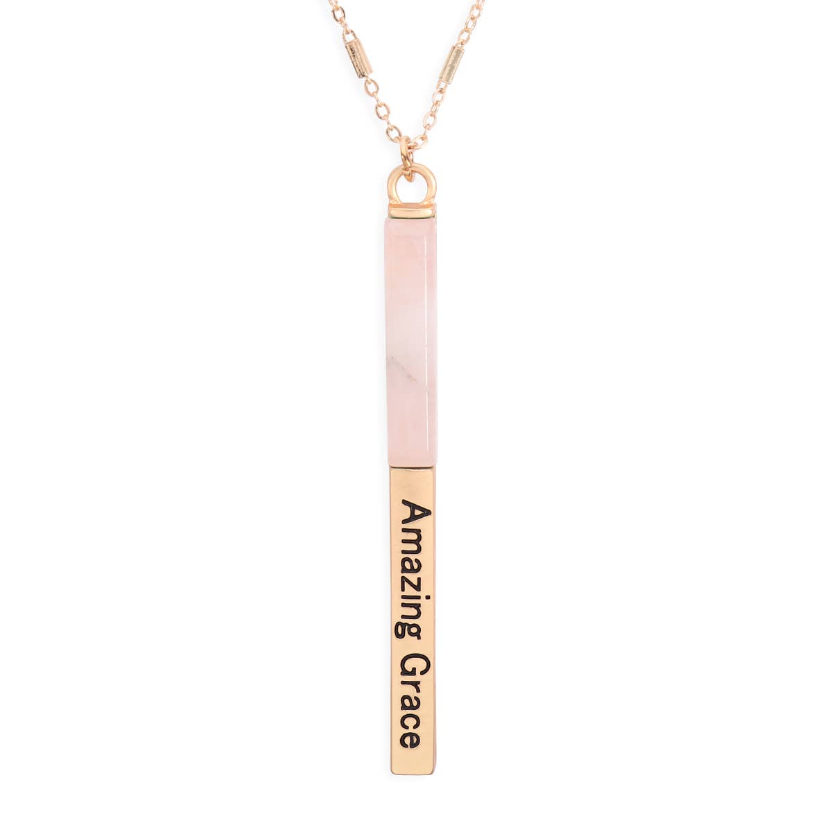 Amazing Grace Half Metal & Stone Bar Pendant Necklace