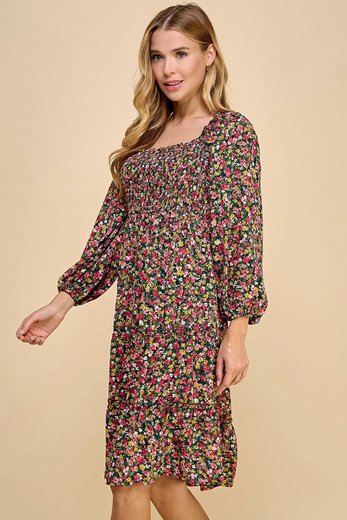 TIERED DRESS W/SMOCKING & LONG SLEEVE A450877M68