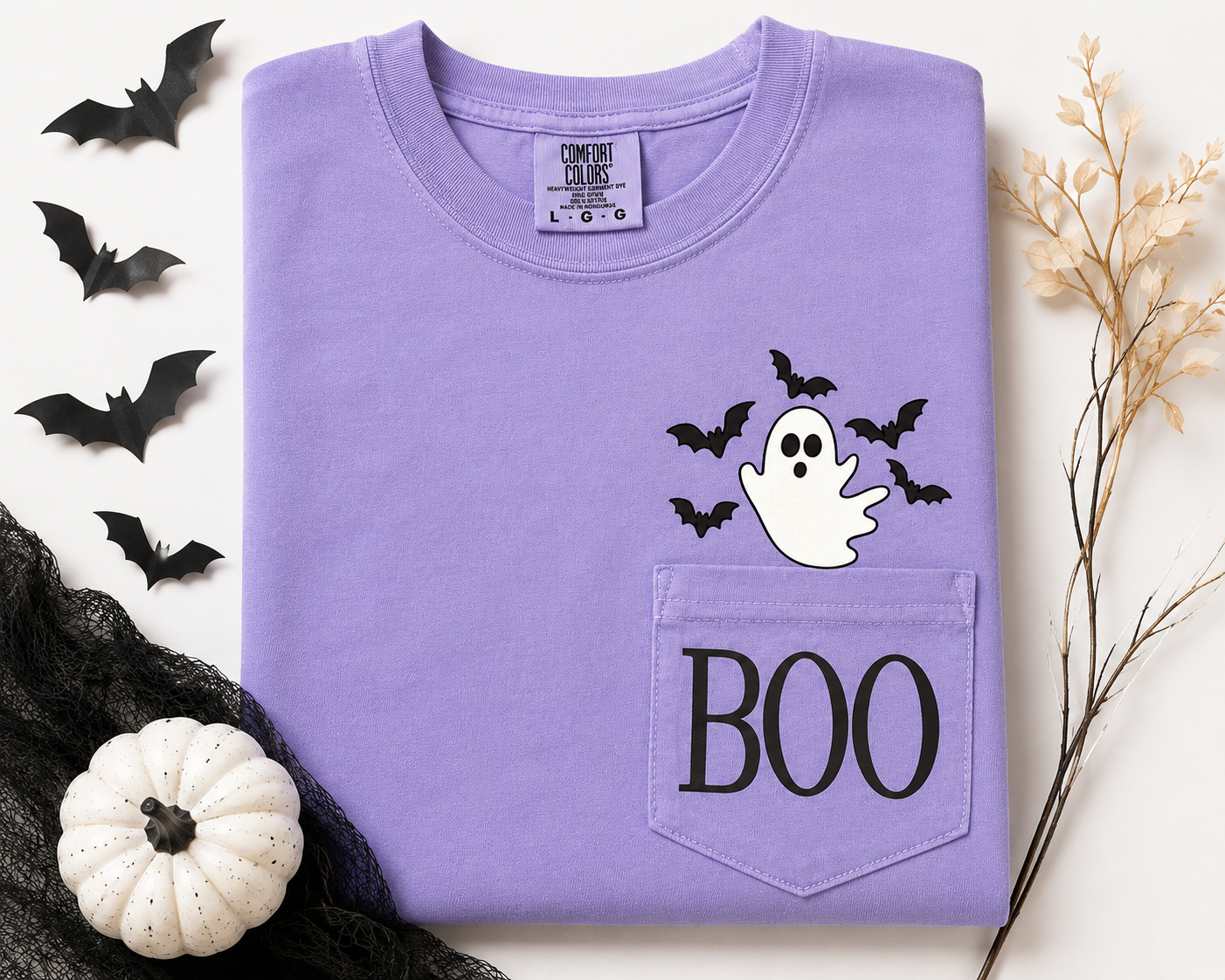 BOO Ghost Tee Pocket Comfort Colors