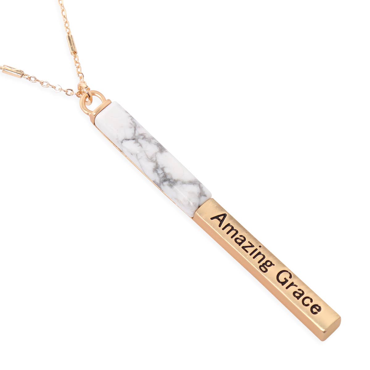 Amazing Grace Half Metal & Stone Bar Pendant Necklace