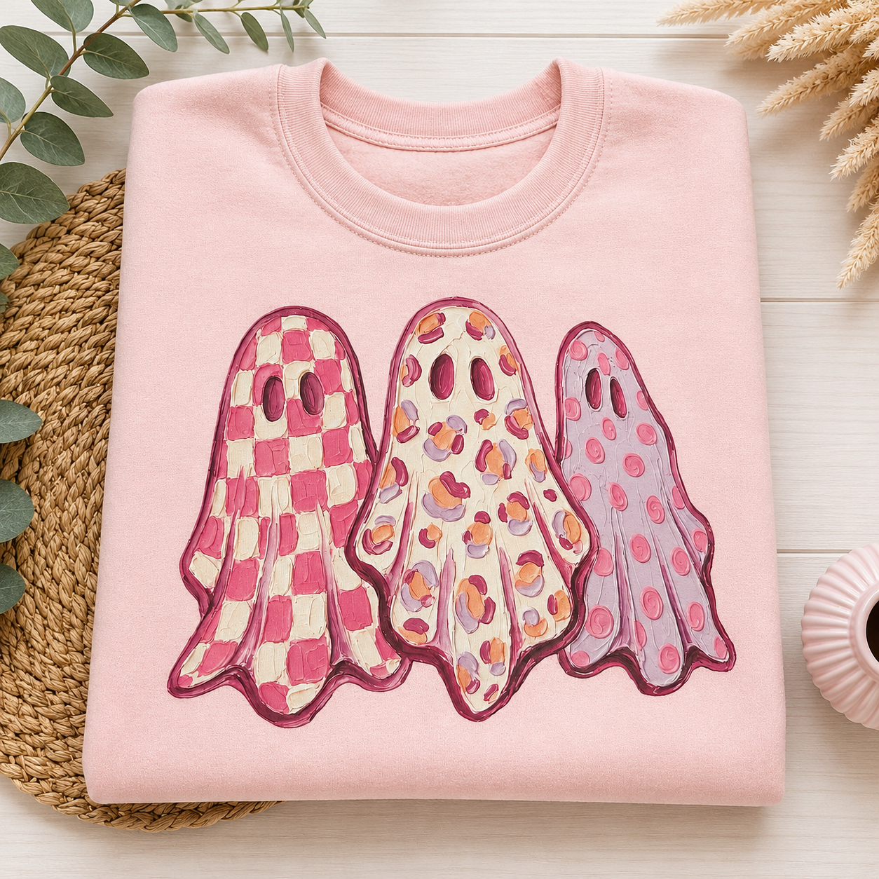 Three Ghosts Pink Crewneck Sweatshirt
