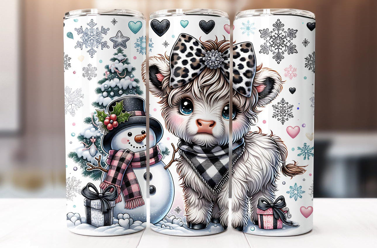 20oz. Tumbler Snowflake Highland Cow Christmas Design