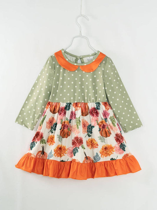 Light Green Pumpkin Ruffle Girl Twirl Dress