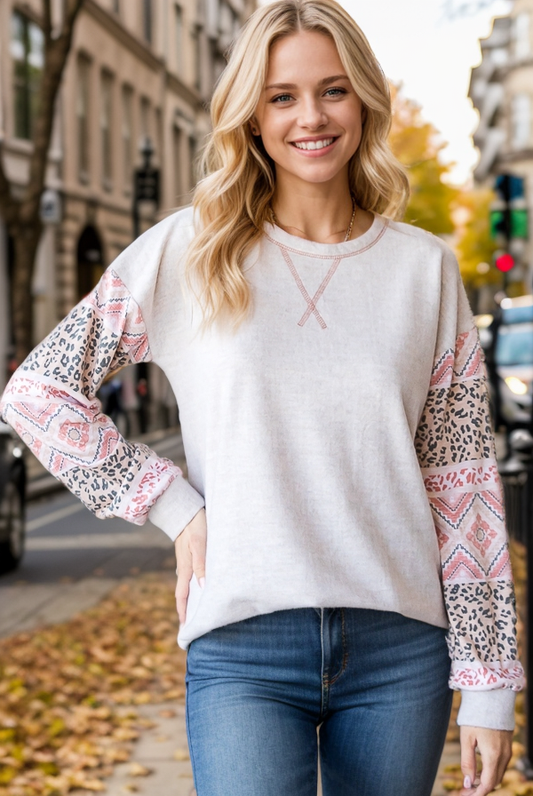 PLUS SIZE PUFF SLEEVE SOLID, ANIMAL AND AZTEC TOP