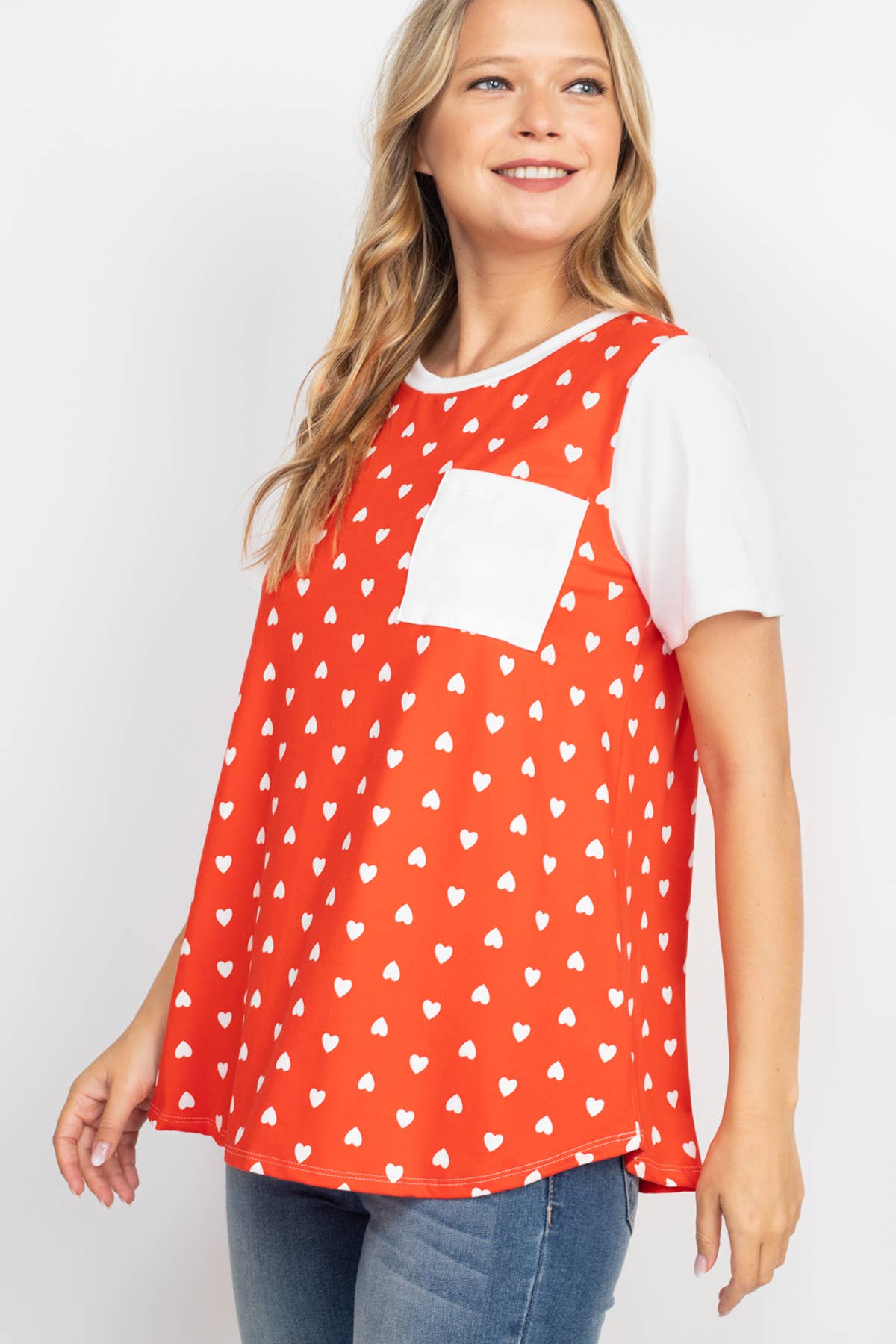 HEART PRINT RAGLAN POCKET TOP