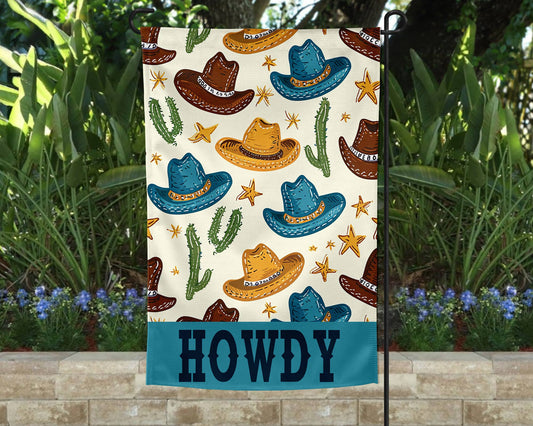 Garden Flag - Howdy Hats Blue