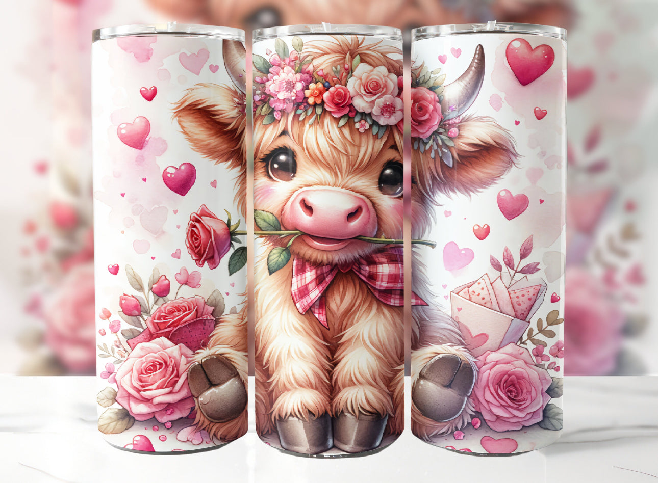 20oz. Tumbler Highland Cow with Rose