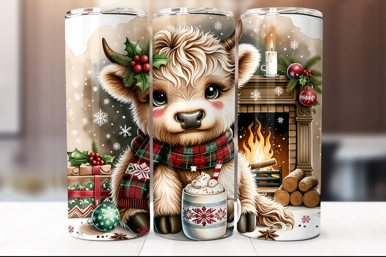 20oz. Tumbler Hot Chocolate Highland Cow Christmas Design