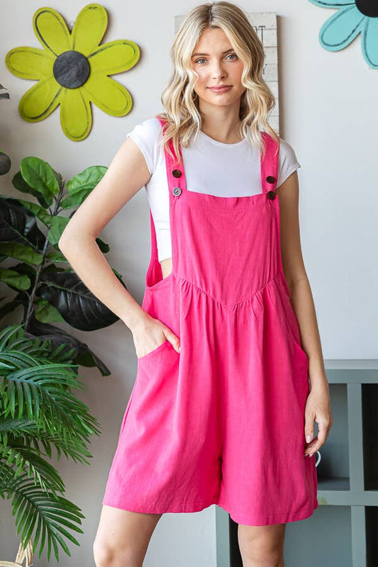 Linen Overall Romper w/pockets