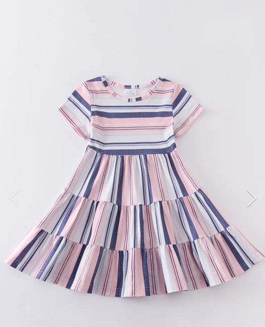 Stripe print tiered dress