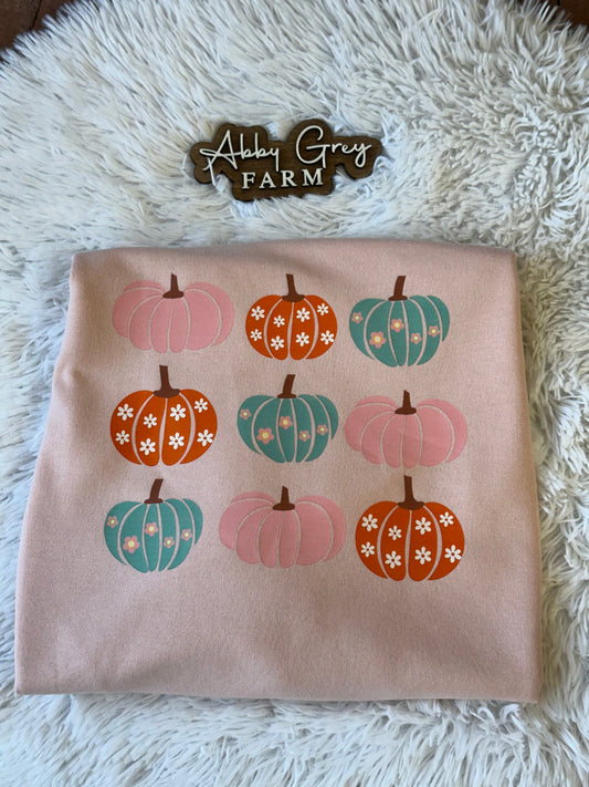 Floral Pumpkins Stacked Crewneck Sweatshirt