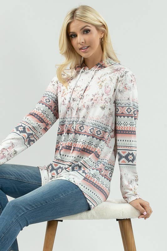 REMI AZTEC-FLORAL PRINT RELAXED HOODIE