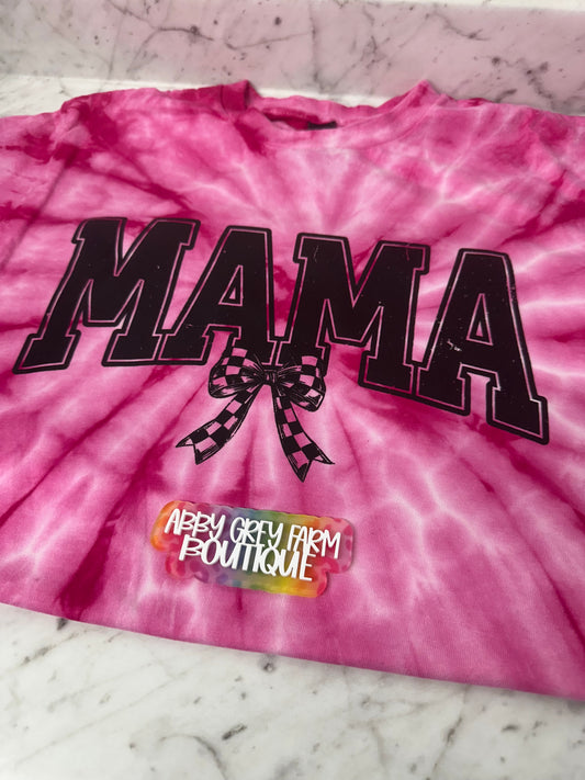 Mama checkeded Bow Pink Tie Dye Tee