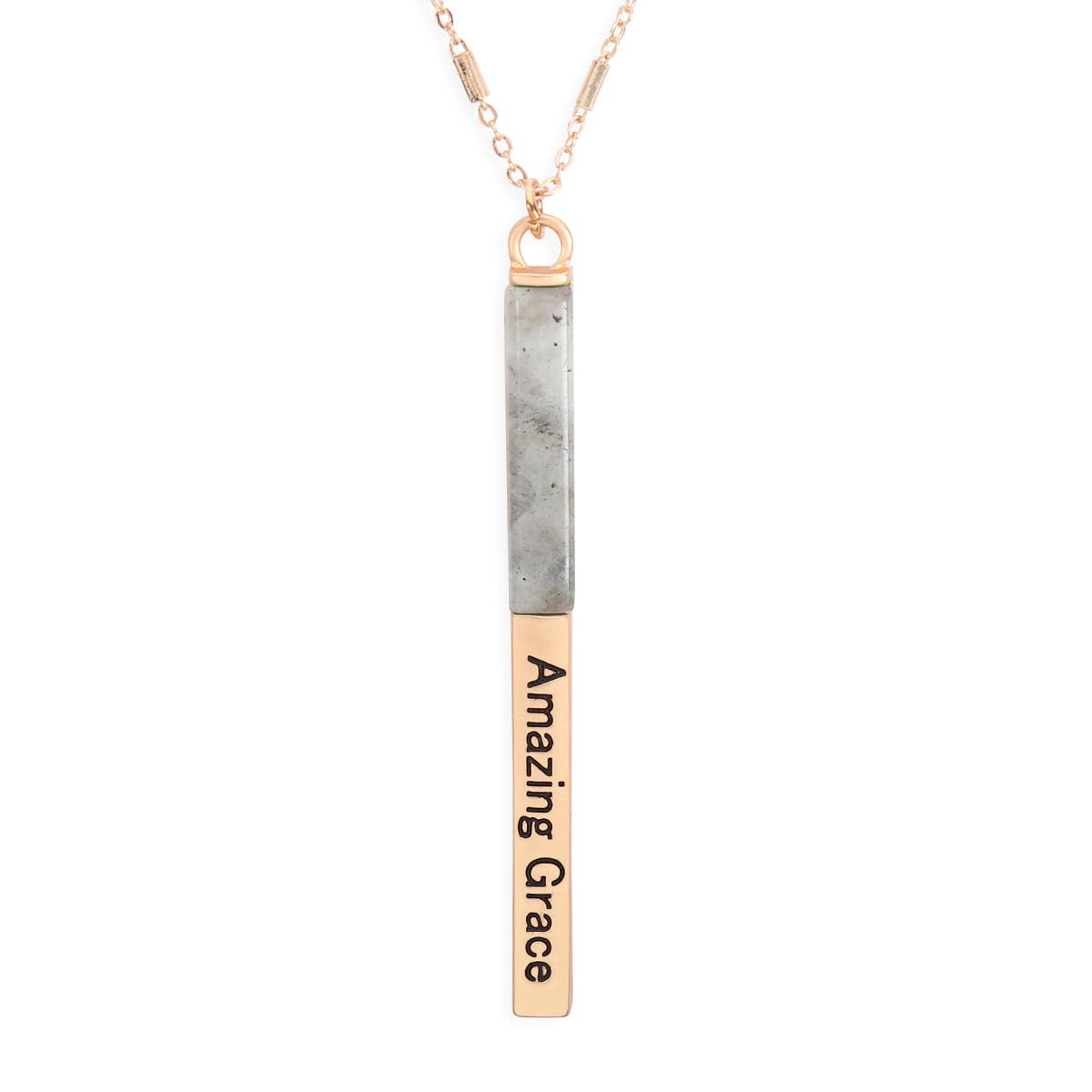 Amazing Grace Half Metal & Stone Bar Pendant Necklace