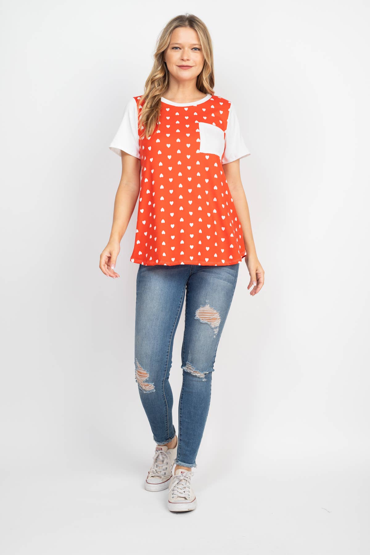 HEART PRINT RAGLAN POCKET TOP