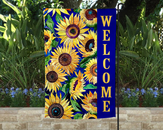 Garden Flag - Welcome Sunflowers Blue
