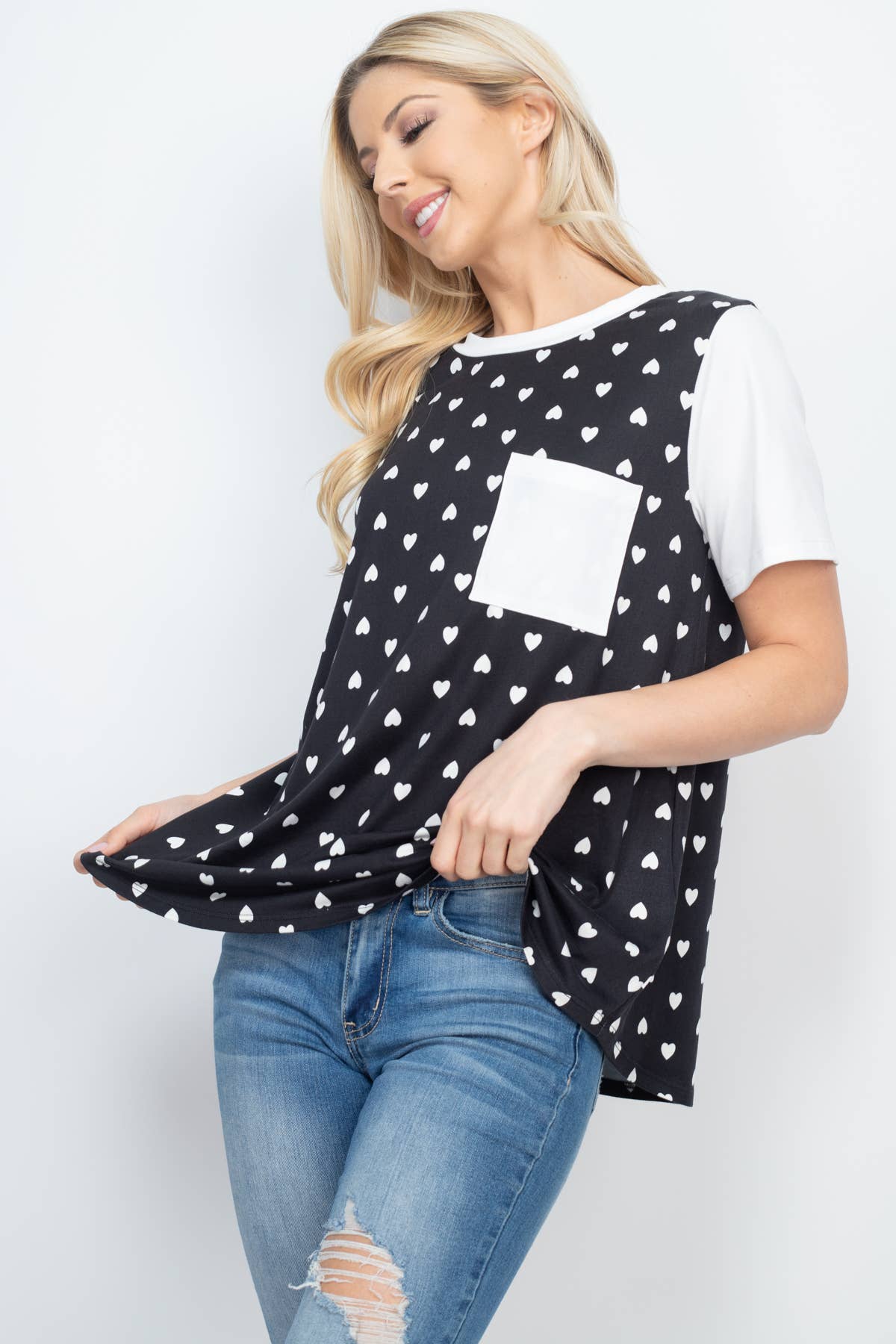 HEART PRINT RAGLAN POCKET TOP