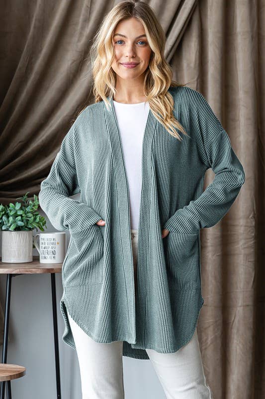 LONG SLEEVE SOLID URBAN RIBBED OPEN CARDIGAN