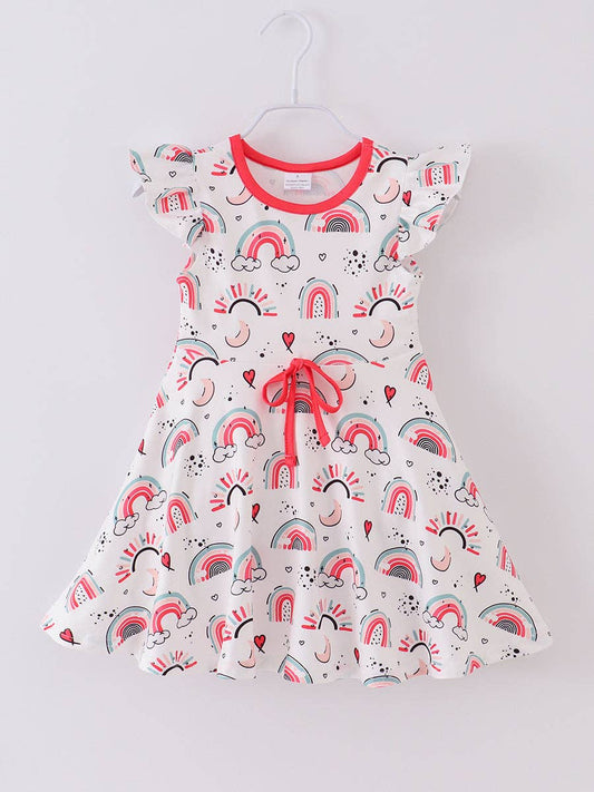 Retro Rainbow Ruffle Girl Dress