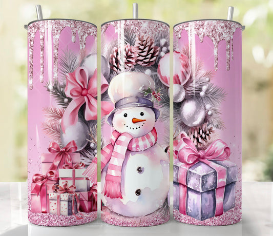 20oz. Tumbler Snowman Christmas Pink Design