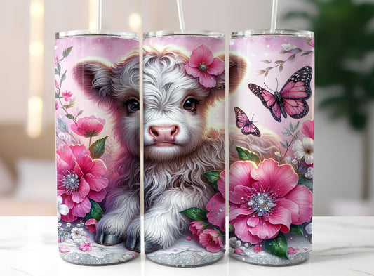 20oz. Tumbler Highland Cow Glitter Pink