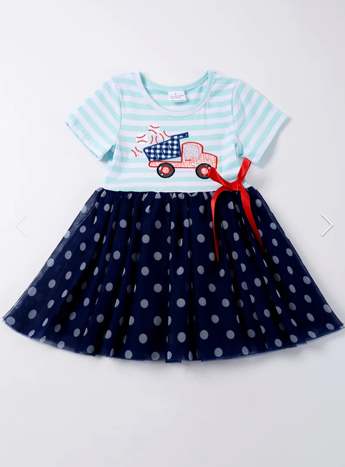 Blue stripe baseball truck applique dress