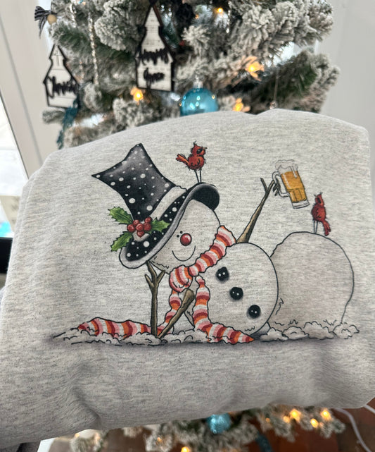 Snowman having a beer Crewneck Sweatshirt