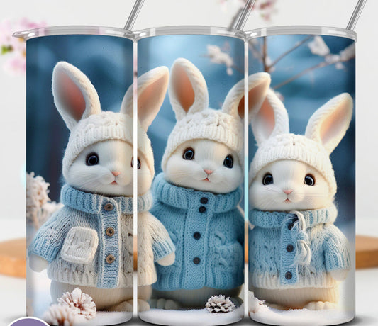 20oz. Tumbler Green Blue Snow Rabbits