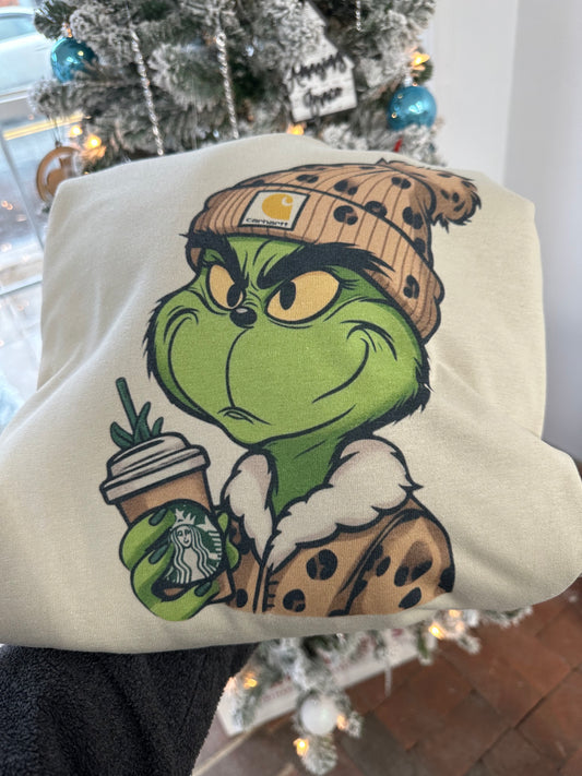 Green Guy with Coffee  CREWNECK Sweatshirt